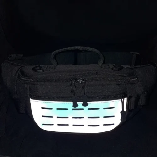 Sort taktisk bæltetaske med reflekterende panel