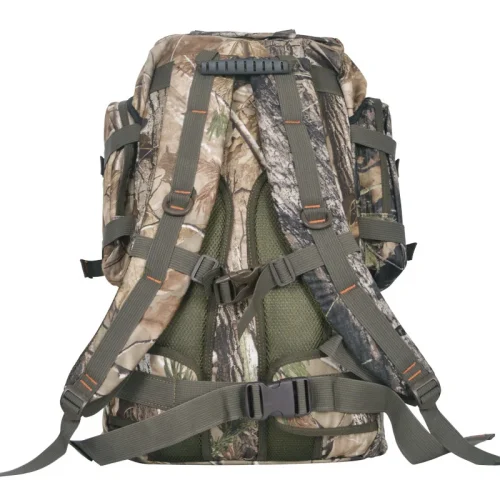 Camo hunting backpack back view padded straps and mesh back panel