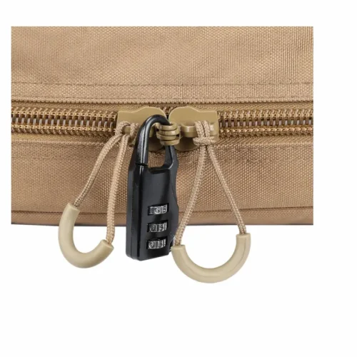 Combination lock on tan rrifle case zipper