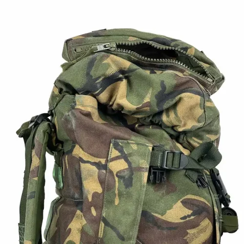 DPM camo bergen rucksack ( green storm flap partially open)