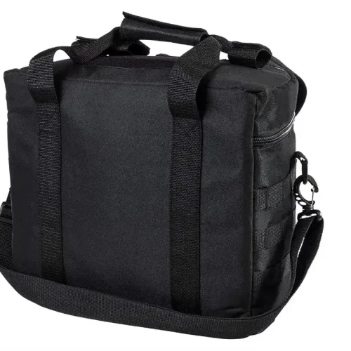 Porta-capacete MOLLE preto com alça de ombro e correias