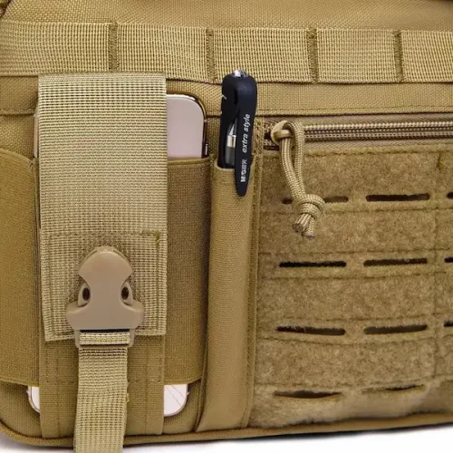 Tan molle etui met telefoongleuf en pennenhouder