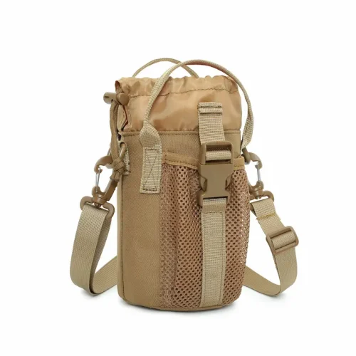 Tan tactical water bottle holder with shoulder strap