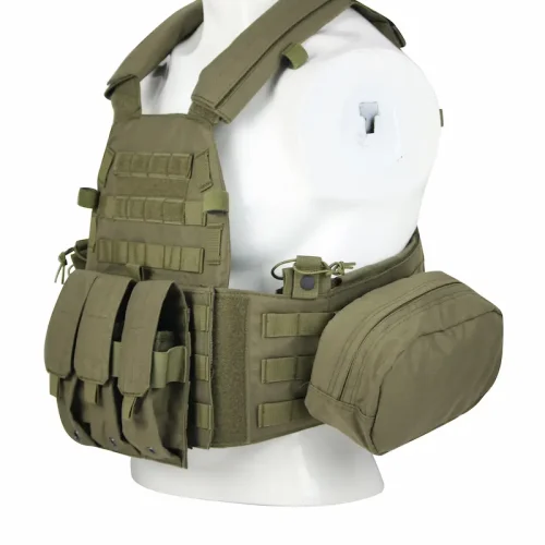 green military plate carrier vest with mag pouches