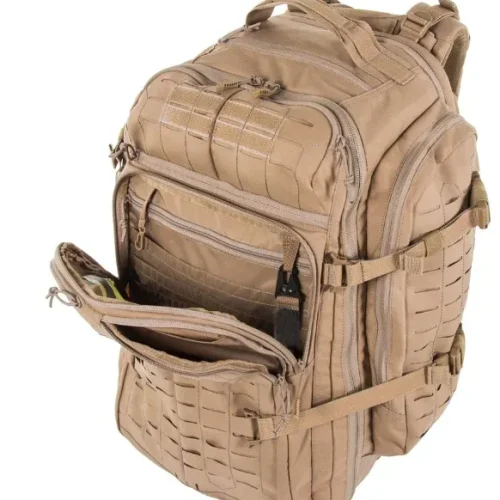 large tan tactical military backpack
