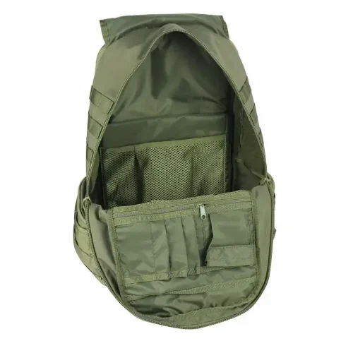 militāra stila mugursoma (galvenais nodalījums ar tīklveida un organizatoriskām kabatām).