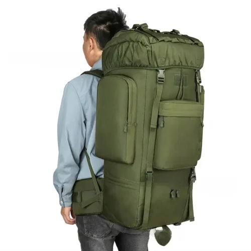 people wearing 80L green heavy duty tactical outdoor backpack