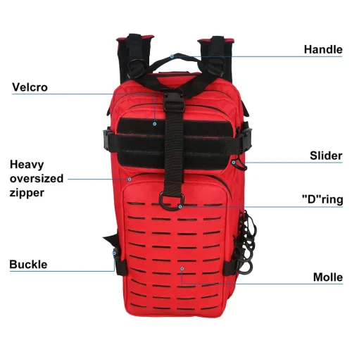 red tactical backpack with velcro patch