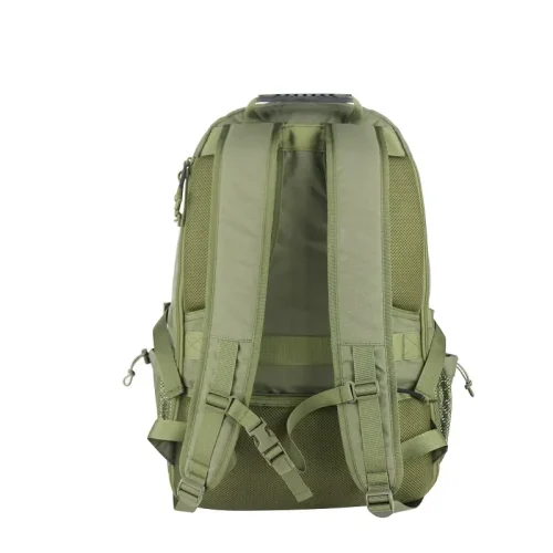 olive green tactical assault backpack with padded shoulder straps