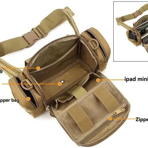 borsa tattica a tracolla tan con tasche multiple